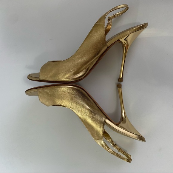 Giuseppe Zanotti Design Gold Leather slingback peeptoe heels EU size 39.5 US 9.5 - Picture 3 of 15